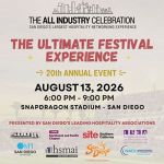 Event poster for the 20th annual AIC-CHELLA, held August 13, 2026, at Snapdragon Stadium in San Diego; ticket sales info and sponsor logos included.