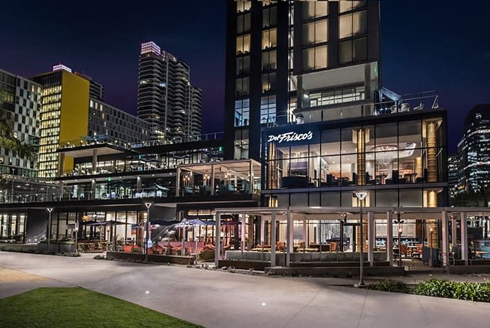 Night view of Del Frisco’s Double Eagle Steakhouse in San Diego